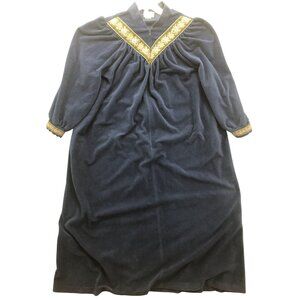 Vanity Fair Womens XL Robe Navy Blue Velour 1/2 Zip Grannycore Luxury Vintage